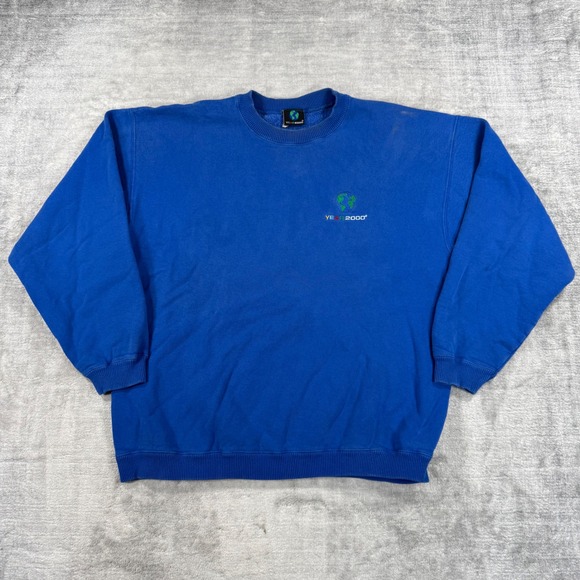 Year 2000 Other - Year 2000 Sweatshirt Mens XL Blue Embroidered Globe Vintage Y2K Made In Canada